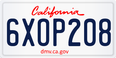 CA license plate 6XOP208
