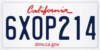 CA license plate 6XOP214