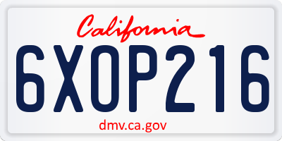 CA license plate 6XOP216