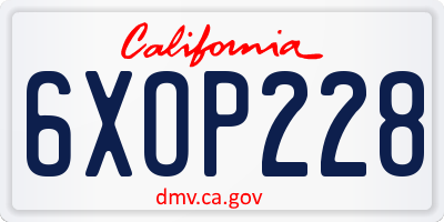 CA license plate 6XOP228