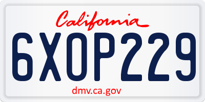 CA license plate 6XOP229