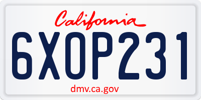 CA license plate 6XOP231