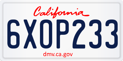 CA license plate 6XOP233