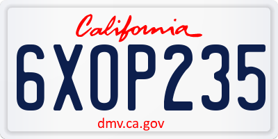 CA license plate 6XOP235