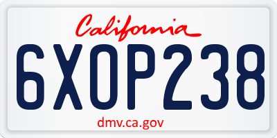 CA license plate 6XOP238