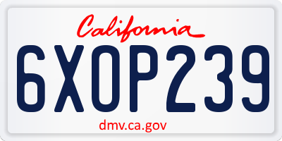 CA license plate 6XOP239