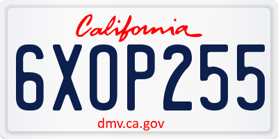 CA license plate 6XOP255