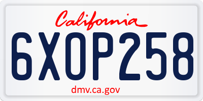 CA license plate 6XOP258