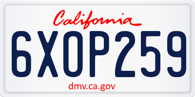 CA license plate 6XOP259