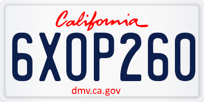 CA license plate 6XOP260
