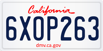 CA license plate 6XOP263