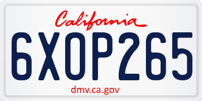 CA license plate 6XOP265