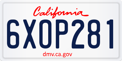 CA license plate 6XOP281