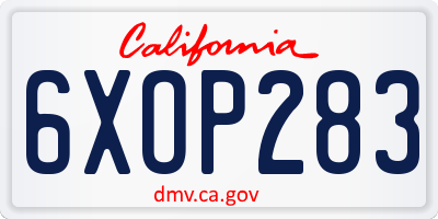 CA license plate 6XOP283