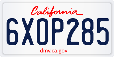 CA license plate 6XOP285