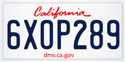 CA license plate 6XOP289