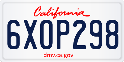 CA license plate 6XOP298