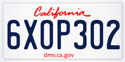 CA license plate 6XOP302