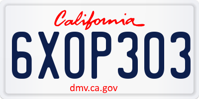 CA license plate 6XOP303