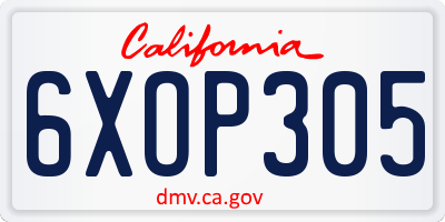 CA license plate 6XOP305