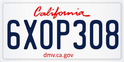 CA license plate 6XOP308