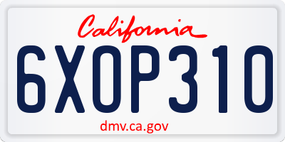 CA license plate 6XOP310