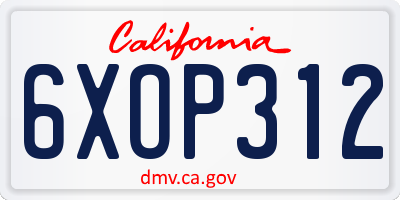 CA license plate 6XOP312