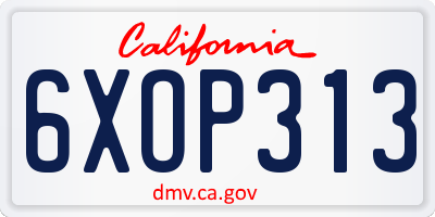 CA license plate 6XOP313