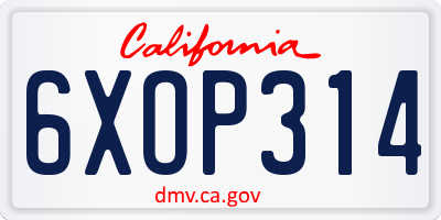 CA license plate 6XOP314