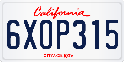 CA license plate 6XOP315