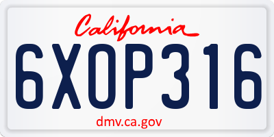CA license plate 6XOP316
