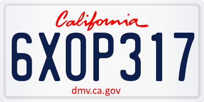 CA license plate 6XOP317