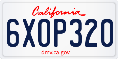 CA license plate 6XOP320