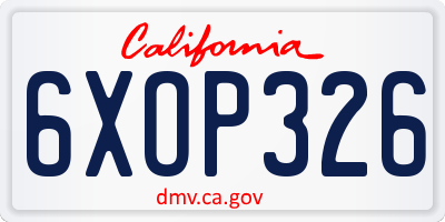 CA license plate 6XOP326