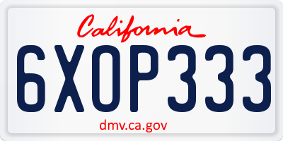 CA license plate 6XOP333