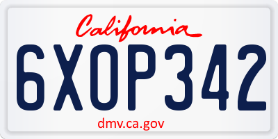 CA license plate 6XOP342