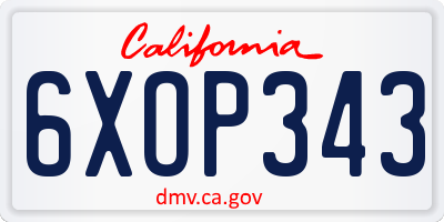 CA license plate 6XOP343