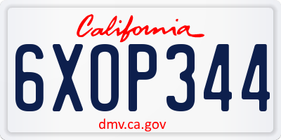 CA license plate 6XOP344