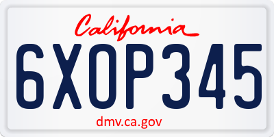 CA license plate 6XOP345
