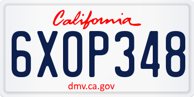CA license plate 6XOP348