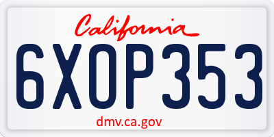 CA license plate 6XOP353