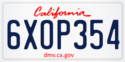 CA license plate 6XOP354