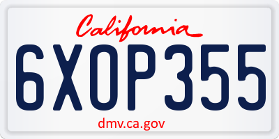 CA license plate 6XOP355