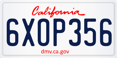 CA license plate 6XOP356