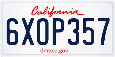 CA license plate 6XOP357