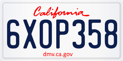 CA license plate 6XOP358