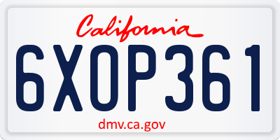 CA license plate 6XOP361