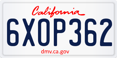 CA license plate 6XOP362