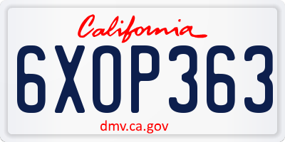 CA license plate 6XOP363