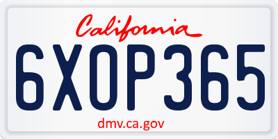 CA license plate 6XOP365